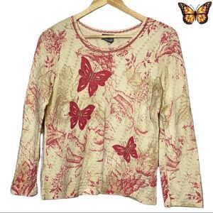 Sigrid Olsen Open Knit Butterfly Embroidered Sweater Size Medium